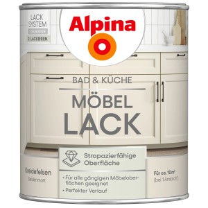 Dose Alpina Möbel-Lack Bad & Küche Kreidefelsen, seidenmatt, 750ml. Für strapazierfähige Möbeloberflächen.
