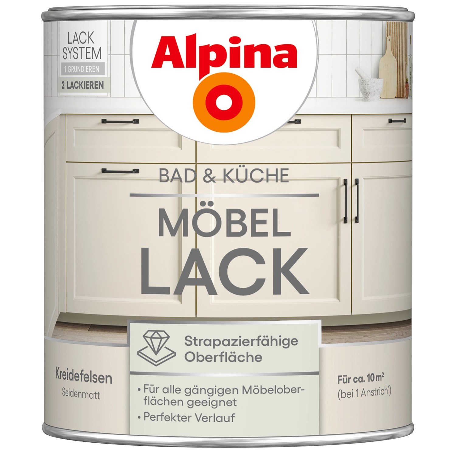Alpina Möbel-Lack Bad & Küche Kreidefelsen Seidenmatt 750 ml