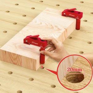 Rote SOTECH Spannhaken aus Aluminium fixieren Holz auf Werkbank mit 20mm Lochraster für DIY.