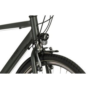 Detailaufnahme: Prophete Entdecker 100 Trekkingrad, 28 Zoll, Nachtgrau, mit LED-Beleuchtung.