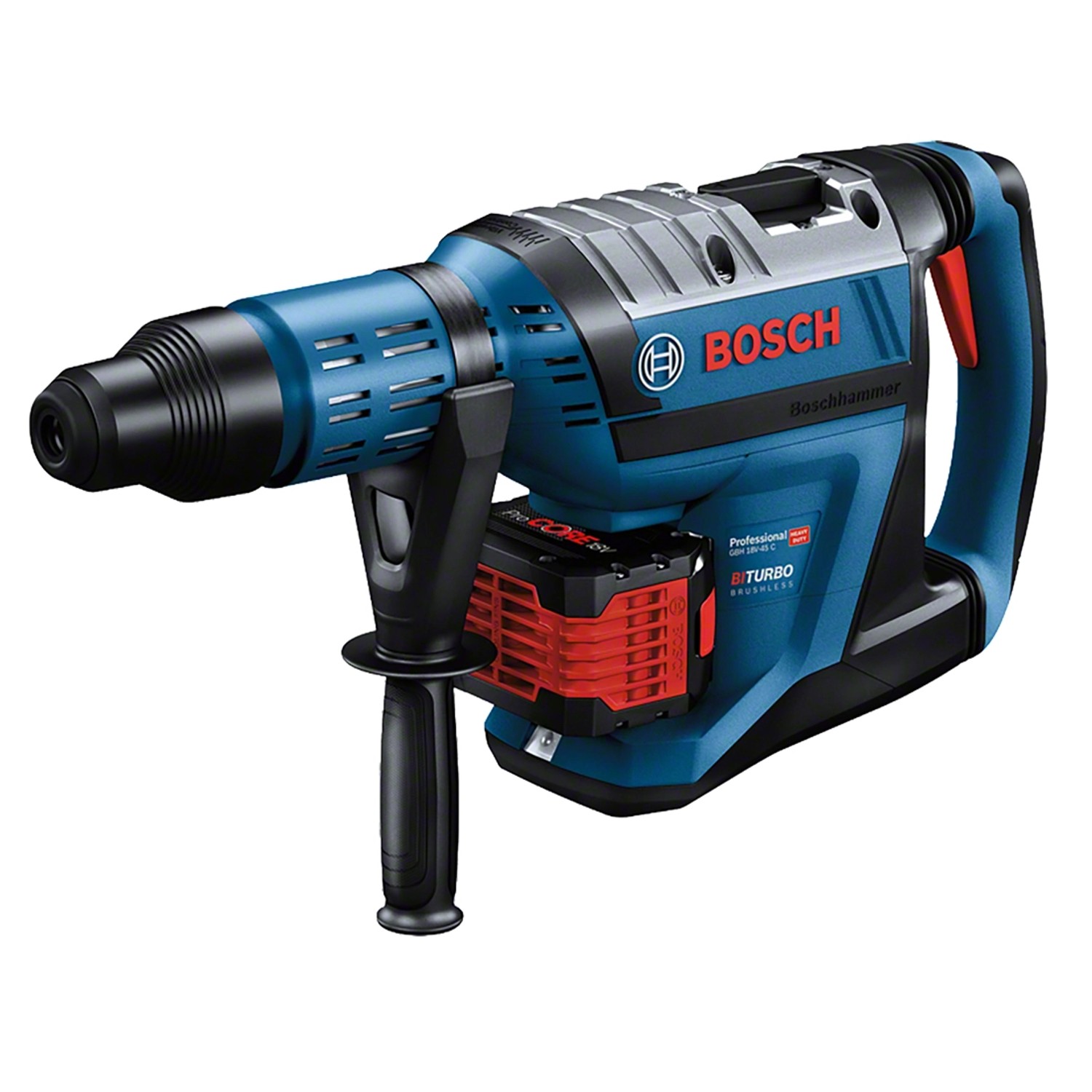 Bosch Professional Akku-Bohrhammer GBH 18V-45 C Solo, blau/schwarz, mit Zusatzhandgriff.