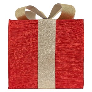 Rote-goldene LED Geschenkbox von ECD Germany, Weihnachtsdekoration mit Schleife.