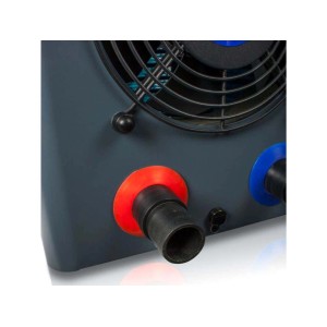 Poolcrew Miniwärmepumpe HPM30 Detailansicht: Anschlüsse und Lüftergitter.