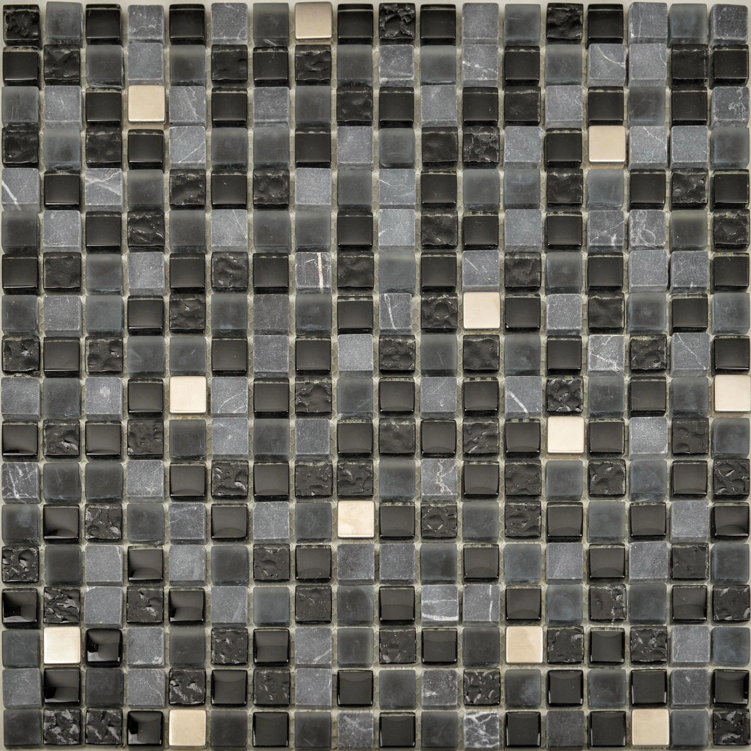 Mosaikmatte Marmor Glas Schwarz mit Edelstahl 29,7 cm x 29,7 cm günstig online kaufen