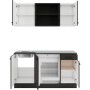 OPTIFIT Madrid420 Miniküche 150 cm Anthrazit mit Spüle und Kühlschrank, offene Schranktüren.