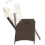 Verstellbarer Gartenstuhl aus braunem Rattan mit cremefarbenen Kissen, Teil der vidaXL 7-tlg. Garten-Essgruppe.