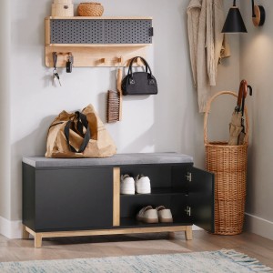 SoBuy Schuhbank mit Sitzfläche Sitzbank mit Stauraum Schwarz FSR117-SCH