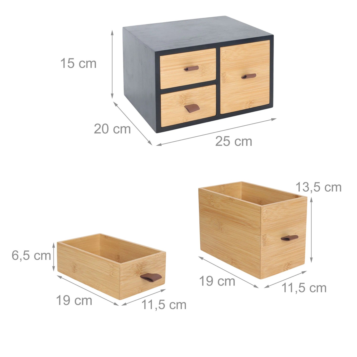 Relaxdays Schubladenbox Bambus Schwarz mit Schlaufen 15 cm x 25 cm x 20 cm 1,9 kg_4