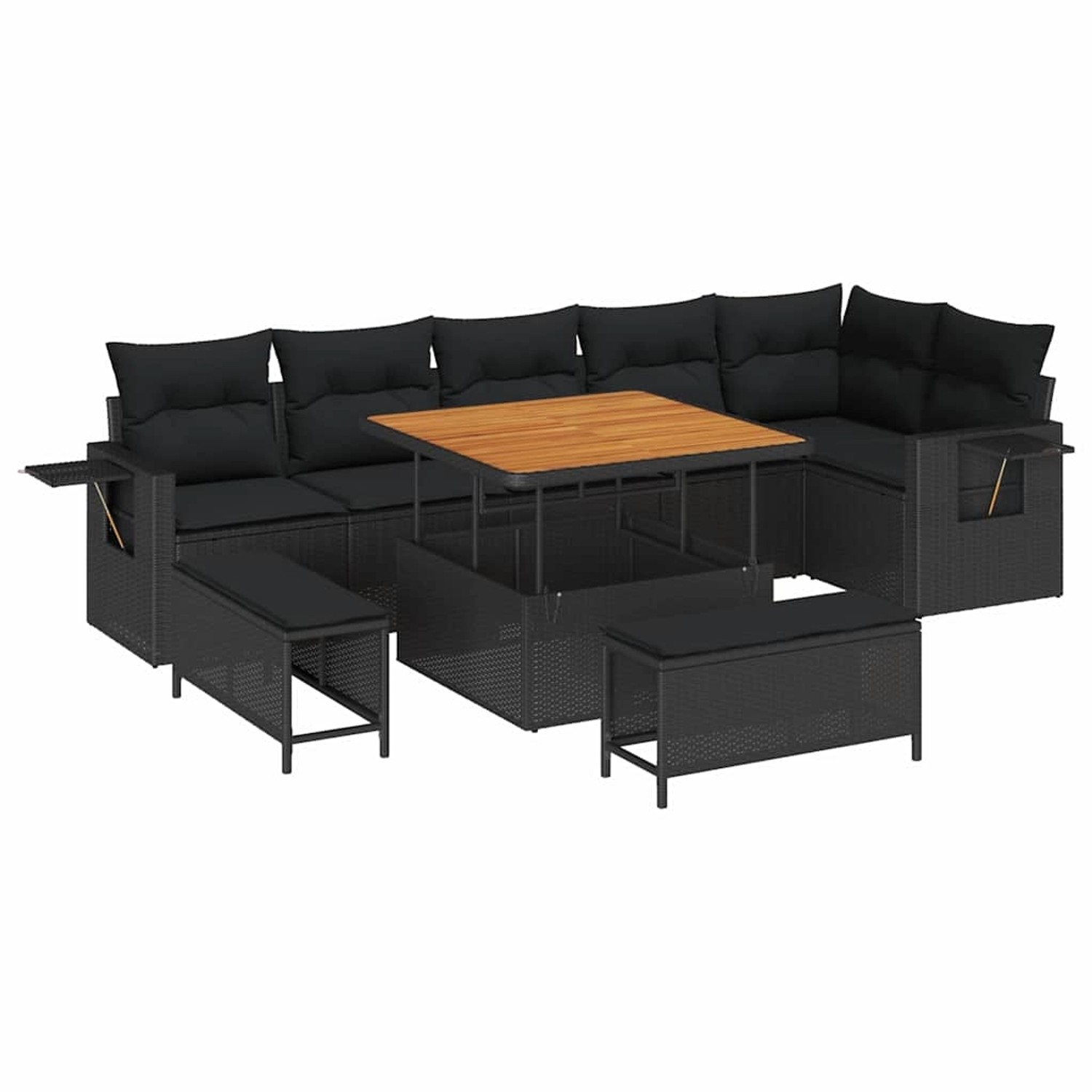 vidaXL 9-Teiliges Garten Sofa Set mit Kissen Schwarz Poly Rattan Akazie 336 günstig online kaufen