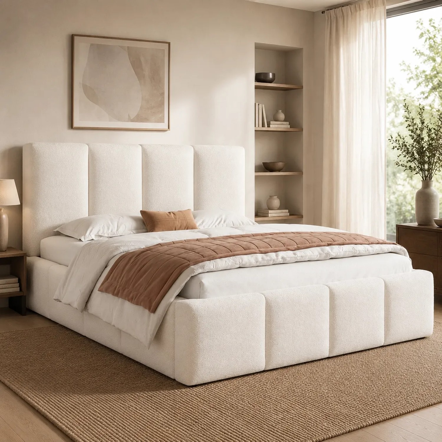 Merax Polsterbett 180 x 200 cm mit Lattenrost Bouclé Beige