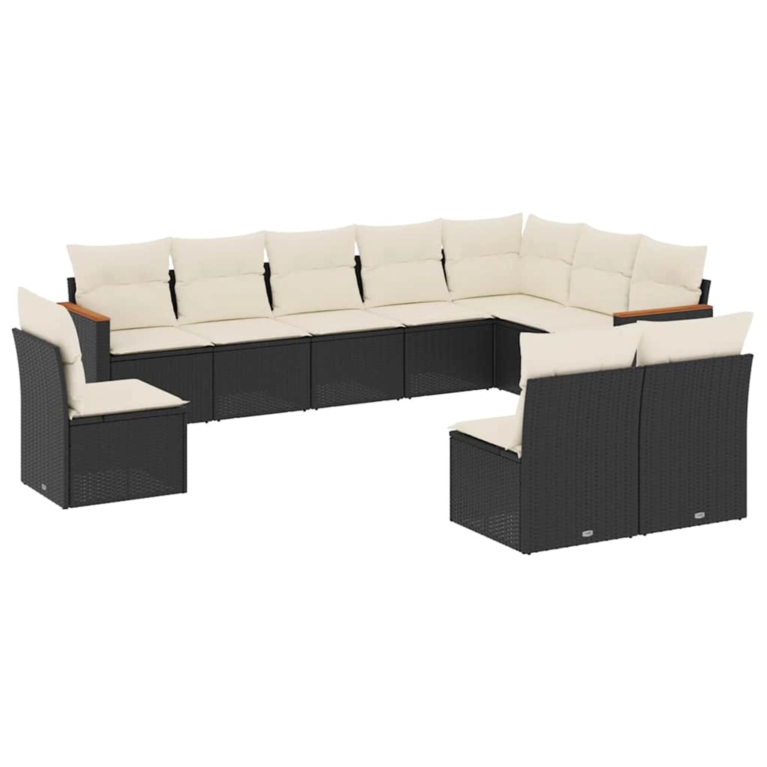 vidaXL 10-Tlg Garten-Sofagarnitur mit Kissen Schwarz Poly Rattan 3258472