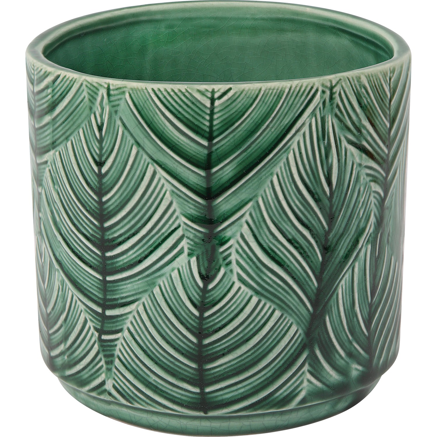 Pflanztopf Blatt-Muster Keramik Ø 14,5 cm x 13 cm Grün günstig online kaufen
