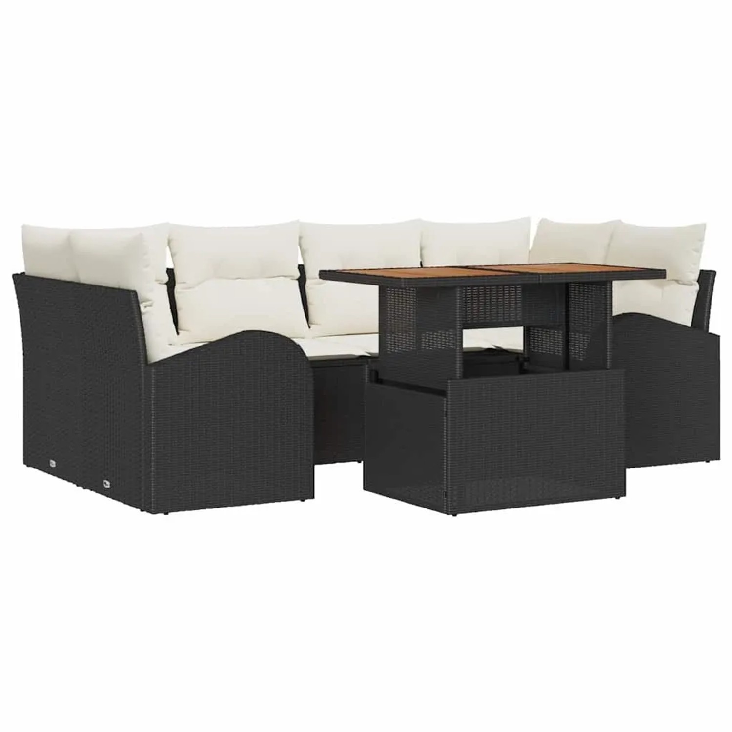 vidaXL Garten-Sofa-Set mit Kissen 7-Tlg Schwarz und Creme 3349536