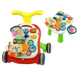 Coemo 2in1 Baby Laufwagen und Spieltisch mit Motorik-Elementen, rot/gelb.