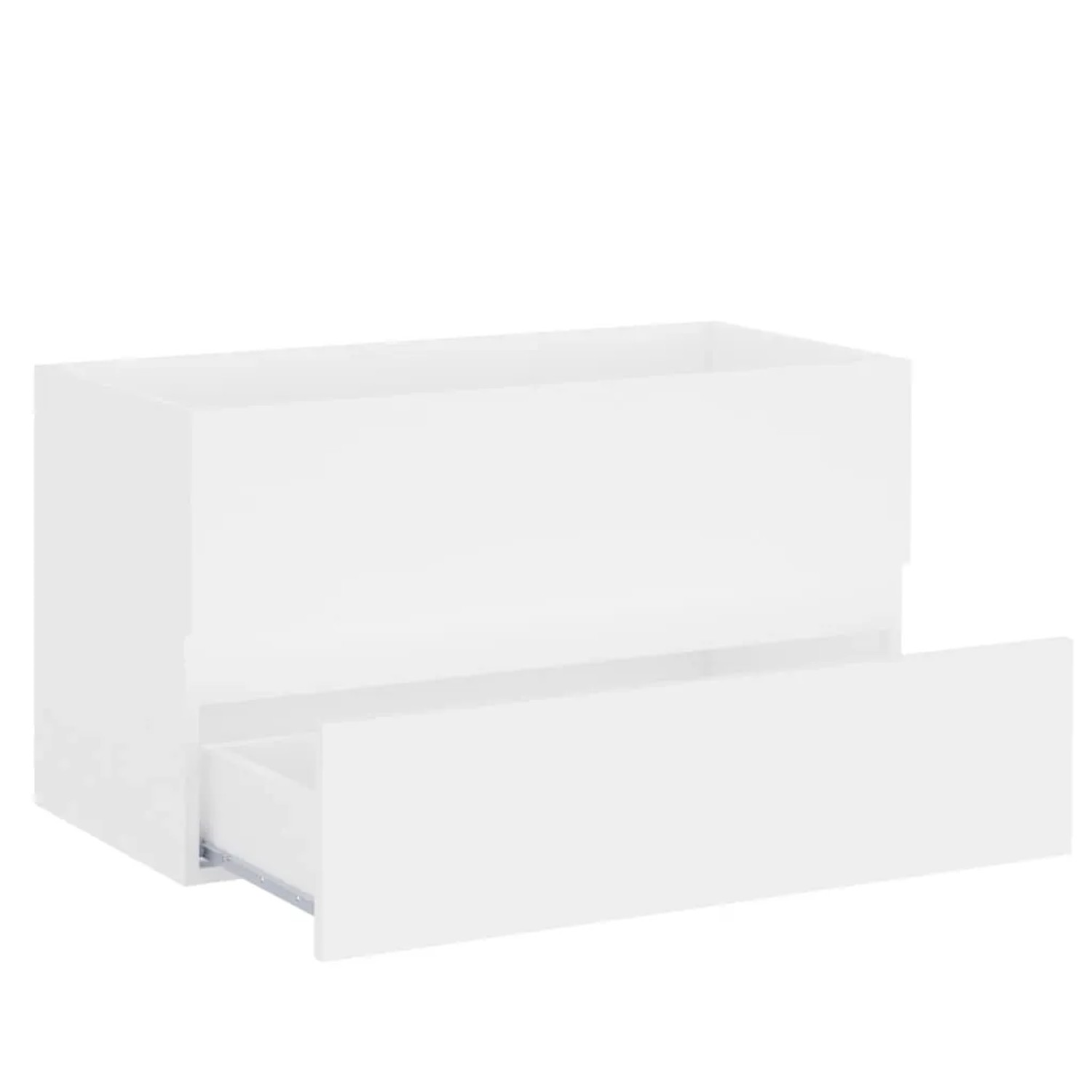 Weißer vidaXL Waschbeckenunterschrank mit Schublade, aus Holzwerkstoff.