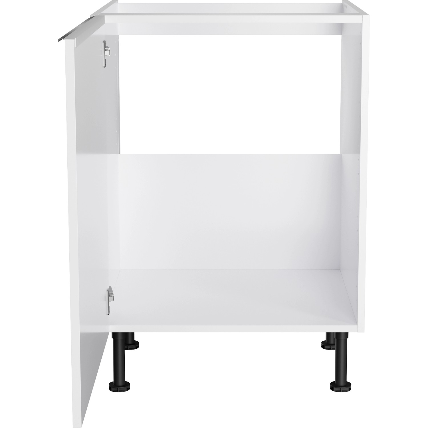 Optifit Spülenunterschrank Arvid986, 60 cm, weiß, mit Tür und Edelstahlgriff.