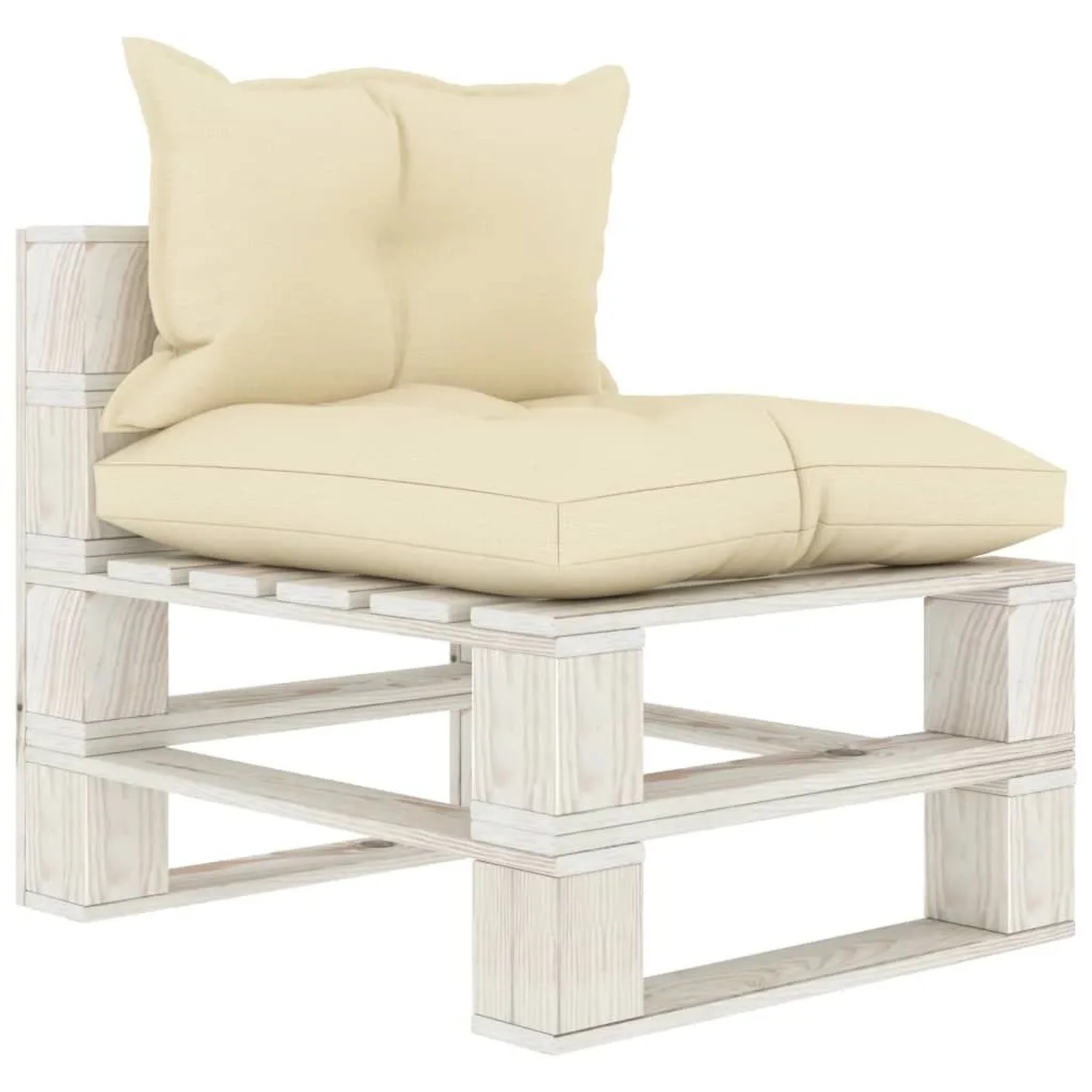 vidaXL Garten-Paletten-Mittelsofa mit Kissen in Creme Holz 3052446