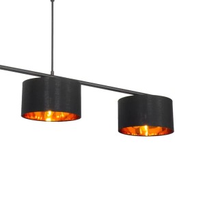 Moderne QAZQA Hängelampe, schwarz mit goldenen Innenseiten, 3-flammig, 125 cm. Elegante Lampe für Ess- und Wohnzimmer.