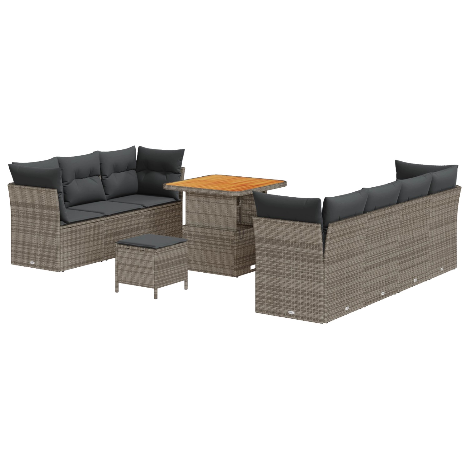 vidaXL 10-Teiliges Garten-Sofa-Set mit Kissen Graues Poly Rattan Akazie 336 günstig online kaufen