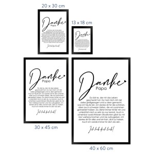 Gerahmtes Poster "Danke Papa" 13x18 cm, Geschenkidee für den besten Vater.