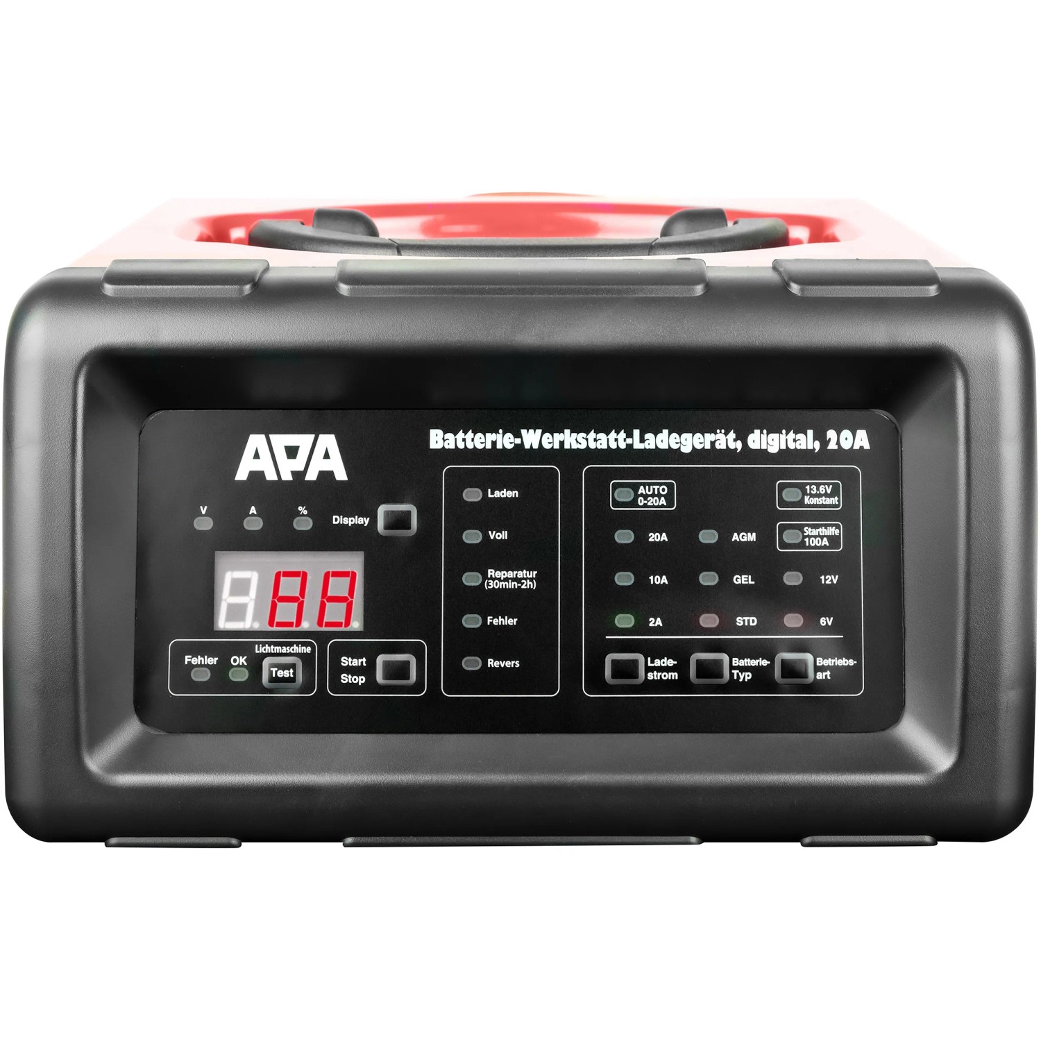 Digitales APA Batterieladegerät 20A mit Starthilfe für Auto-Elektrik.