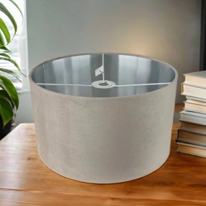 Taupefarbener Samt Lampenschirm, rund, Ø 38cm, für E14/E27 Pendelleuchten.