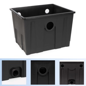 Schwarze Sunsun CBF-350 Ersatzwanne für Teichfilter mit Anschlüssen. Robustes Kunststoffgehäuse für Teichpumpen & Filter.