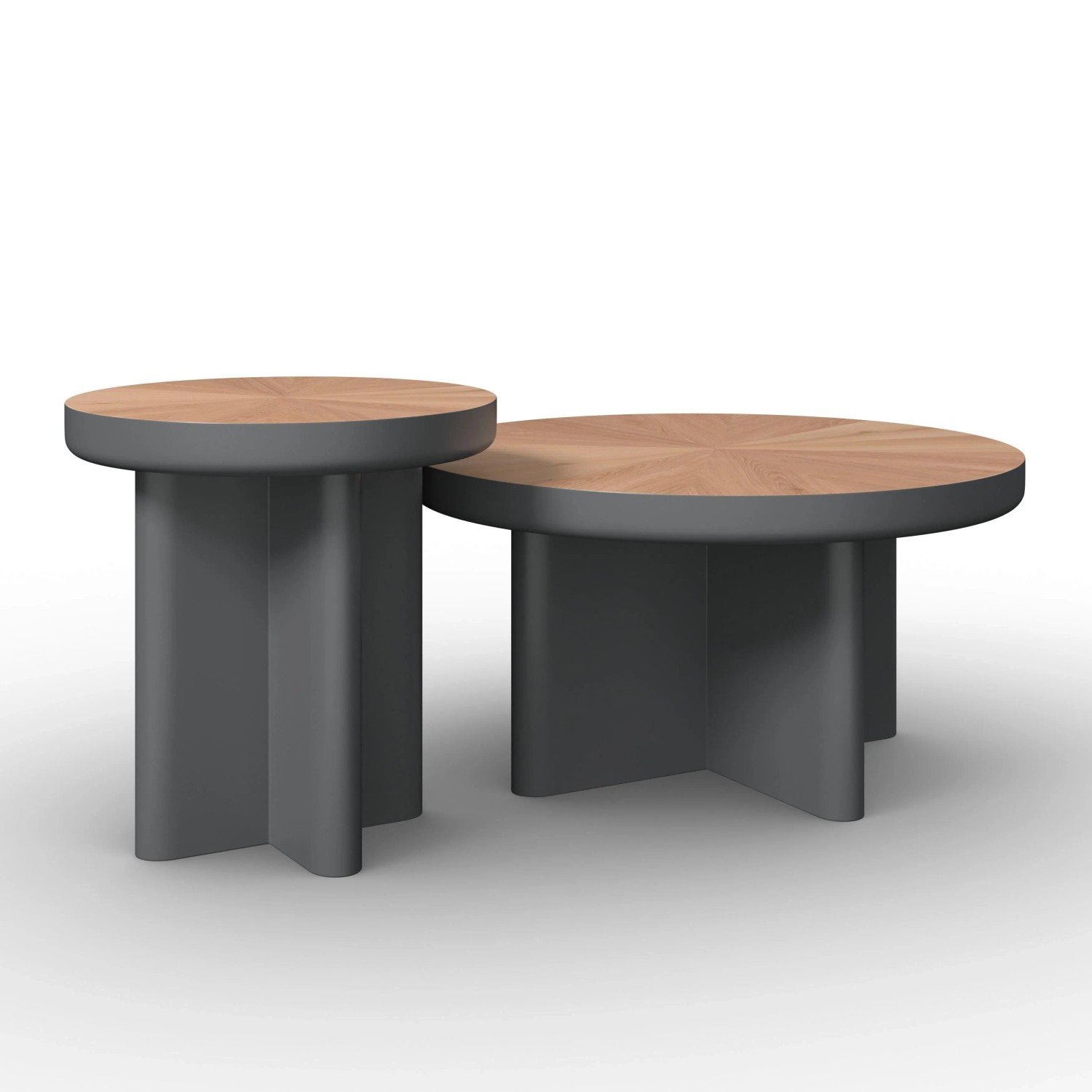 Bessagi Home Couchtisch Viola Grau/Eichefarben 2er Set Rund