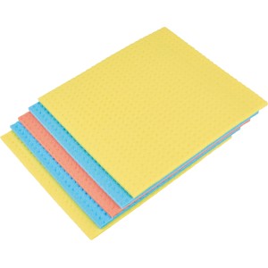 5er-Pack Schwammtücher in Gelb, Blau und Rosa für Küche und Bad.