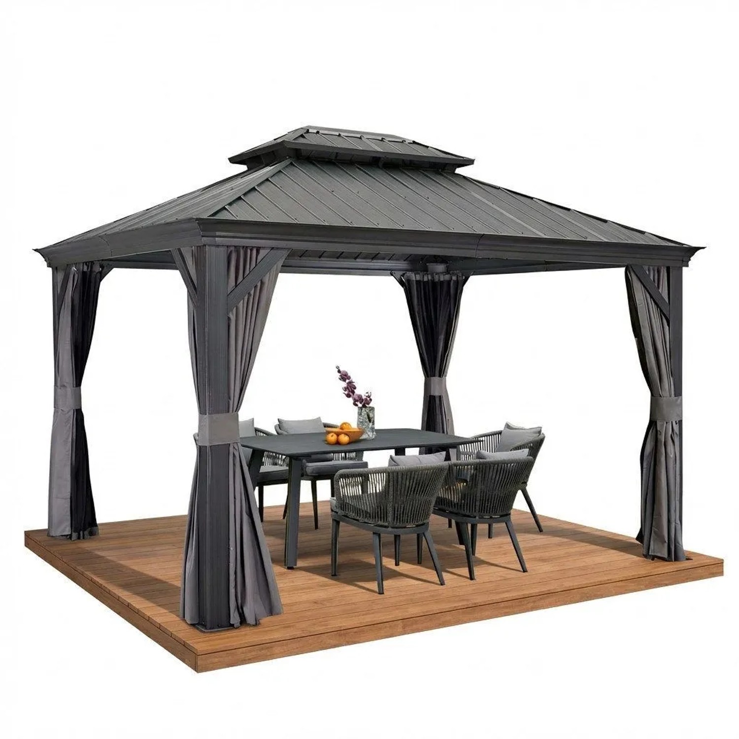 Purple Leaf Gartenpavillon Stahldach Hardtop Gazebo mit Seitenwänden Grau