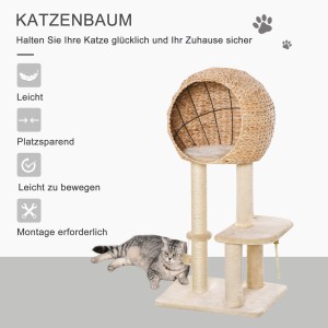 PawHut Katzenbaum mit Katzenhöhle, Ballspielzeug und Sisal-Kratzstämmen, Höhe 100 cm.