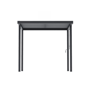 Anthrazitfarbene MWH BBQ Pergola 2,5x2,5m mit verstellbarem Lamellendach für Grillbereiche im Garten.