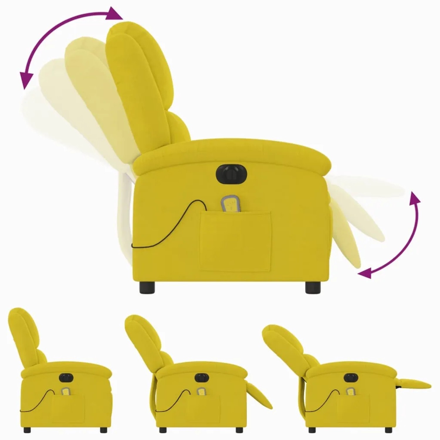 Elektrischer Massagesessel Gelb: Relaxsessel mit Liegefunktion und Vibrationsmassage.