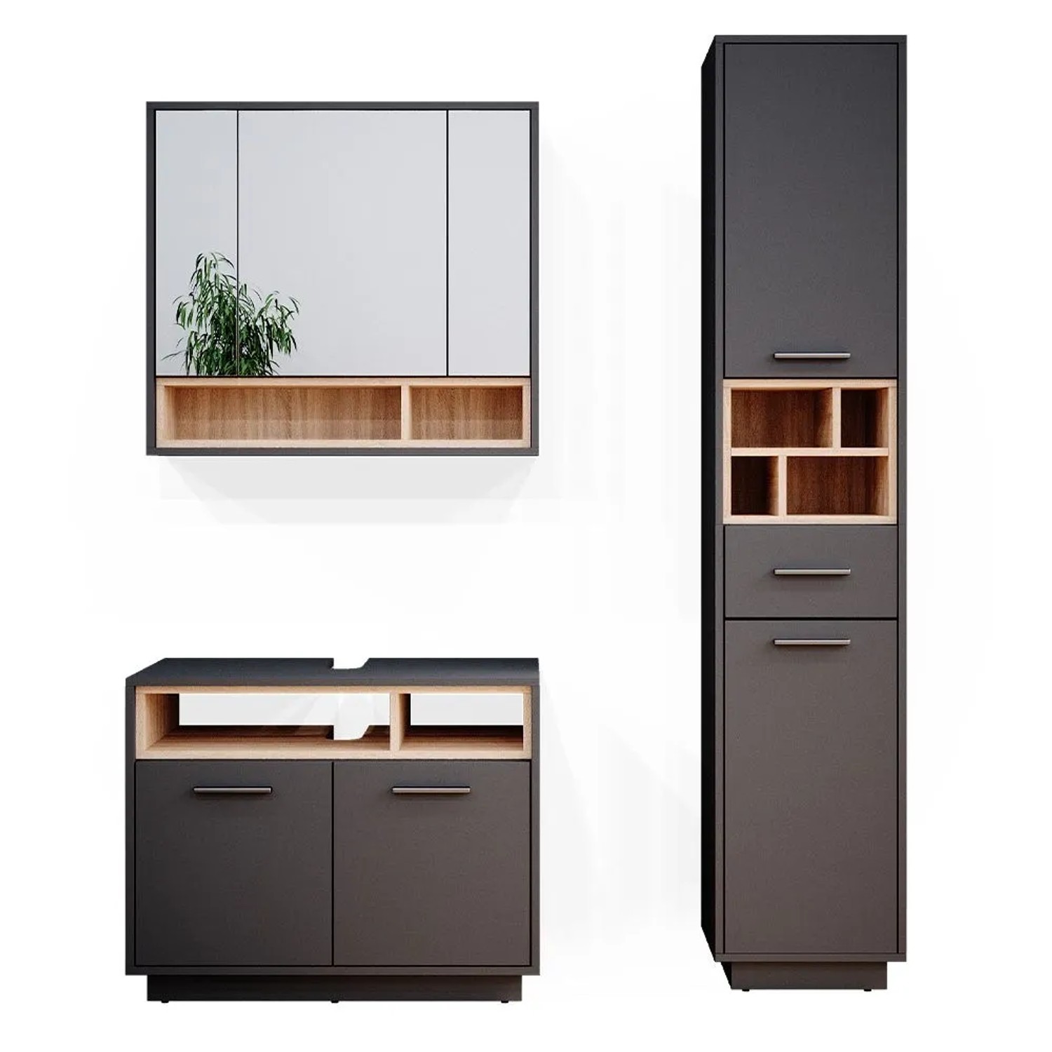 Vicco Badmöbel-Set Beatrice Anthrazit 80 x 64 3-teilig