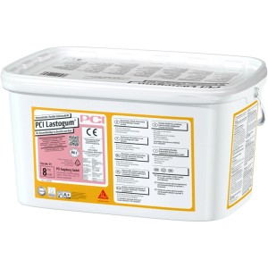 Eimer PCI Lastogum Schutzschicht, 8 kg, weiße, flexible Dichtmasse für Bad und Dusche.