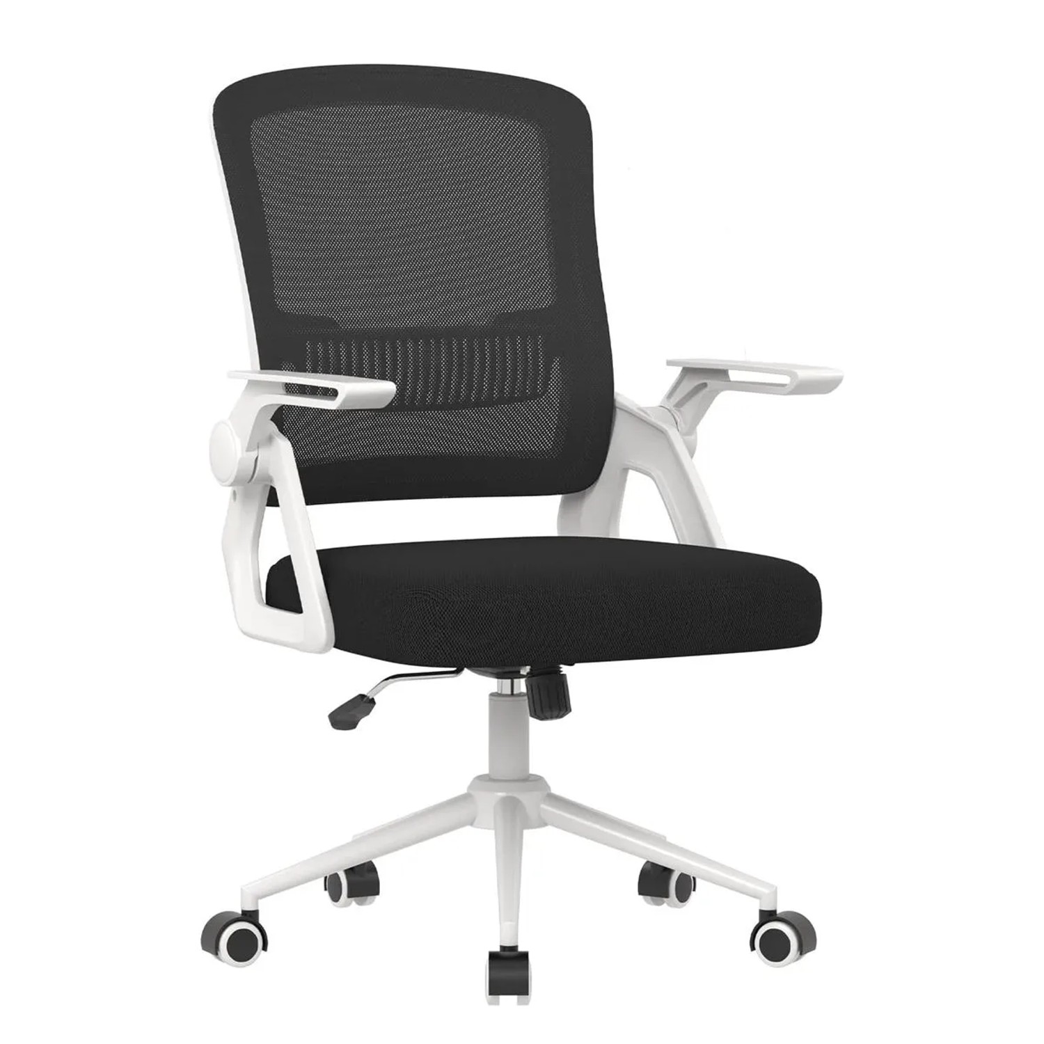 Rattantree Drehbarer Computerstuhl mit 90 Grad Klappbaren Armlehnen und Lendenstütze für Büro und Zuhause Weiß