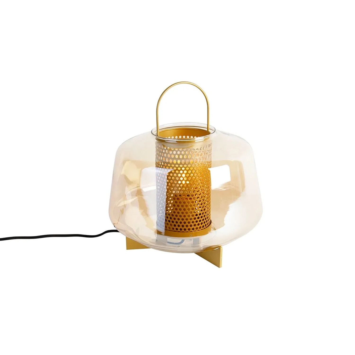 QAZQA Art Deco Tischlampe Gold mit Bernsteinglas 30 cm Kevin