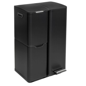 Schwarzer osoltus Petrona 3-Fach Mülleimer, 60L, für Abfalltrennung. Moderner Sortierer mit Softclose und Treteimer.