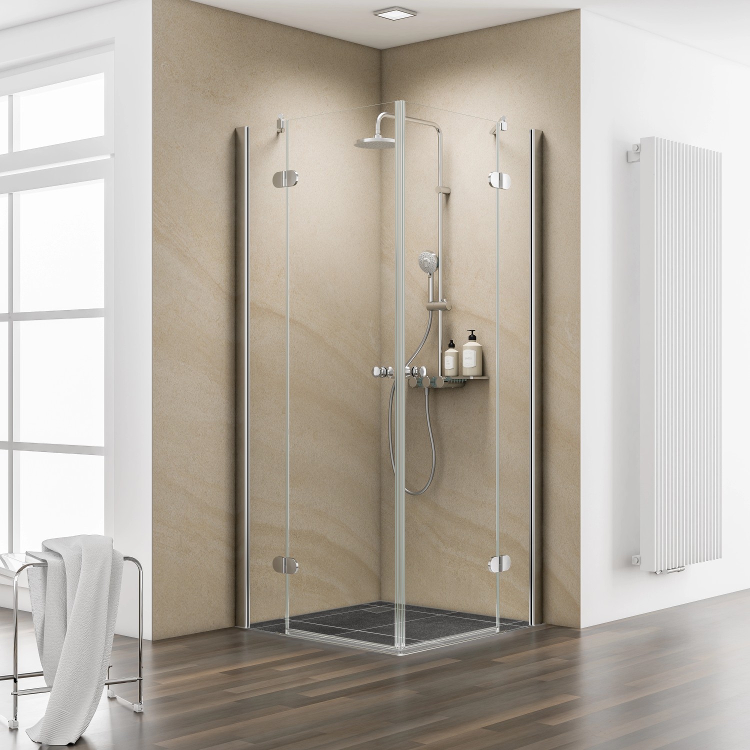 Schulte Eckdusche mit Drehtür MasterClass teilgerahmt, Chromoptik, 100 x 200 x 100 cm