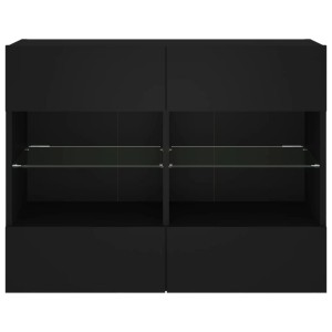 Schwarzer VidaXL TV-Wandschrank mit LED-Beleuchtung und Glasablagen, 78,5x30x60,5 cm.