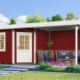 Lasiertes Weka Holz-Gartenhaus mit Flachdach und Anbau, rot, 533x279 cm.