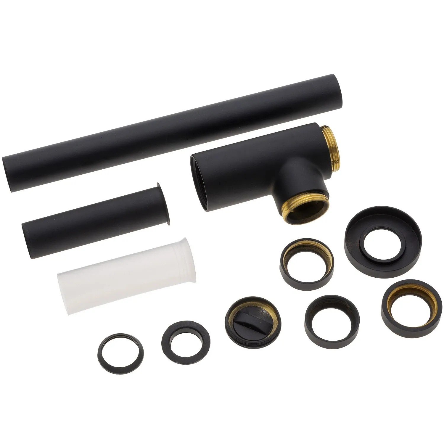 Kronenbach Design-Siphon Lima 2.0, rund, schwarz matt, mit Universalanschluss für Waschbecken.