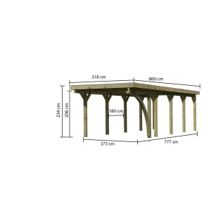 Karibu Einzelcarport Classic: Holzcarport mit Maßen und PVC Dachplatten.