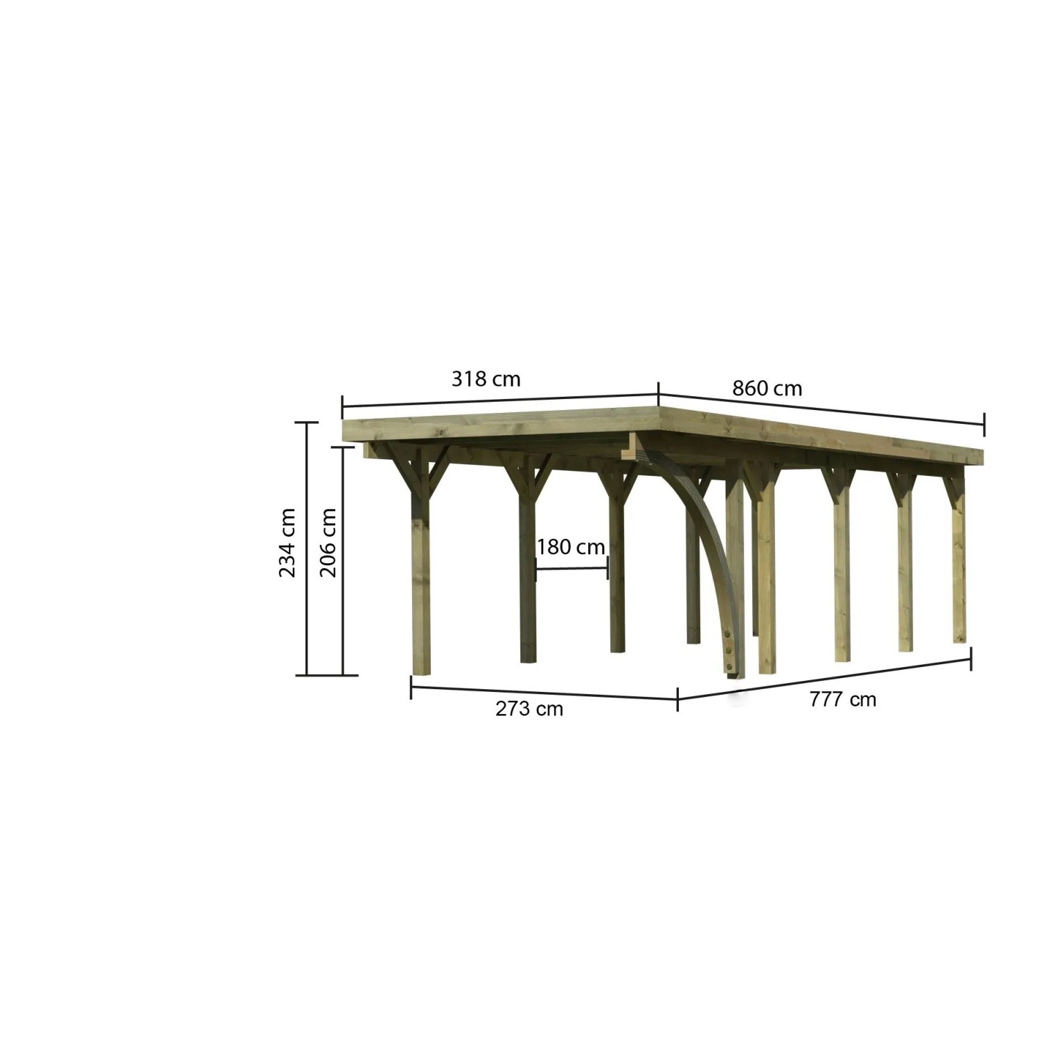 Karibu Einzelcarport Classic: Holzcarport mit Maßen und PVC Dachplatten.