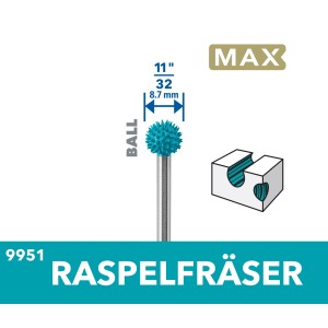 Dremel Raspelfräser Max 9951, kugelförmig, Ø 9 mm, für Miniaturwerkzeuge.