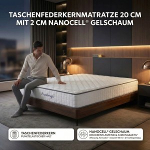 Arensberger Taschenfederkernmatratze JANA 120x200cm auf einem Bett mit Person.