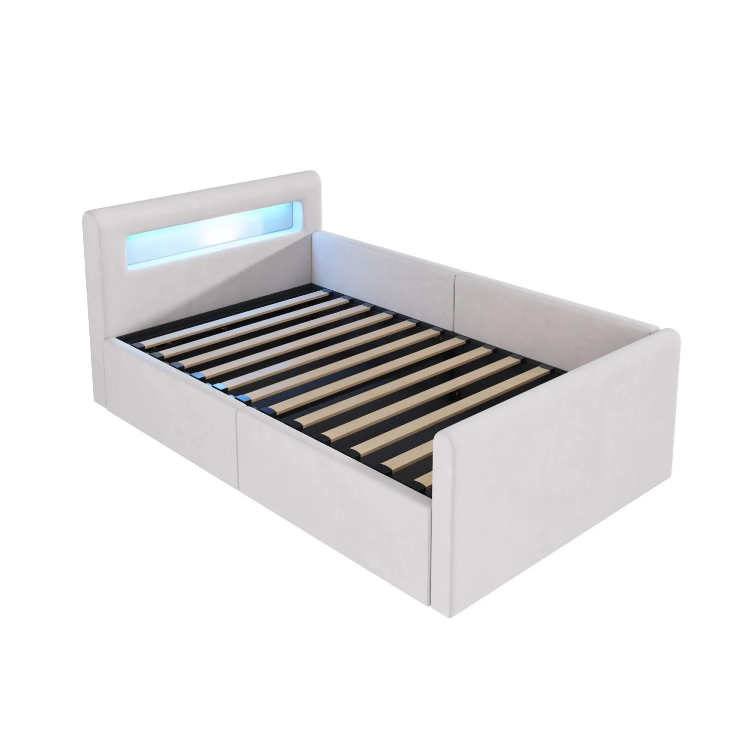 Merax Kinderbett 90x200cm Hydraulik LED USB Samt Beige