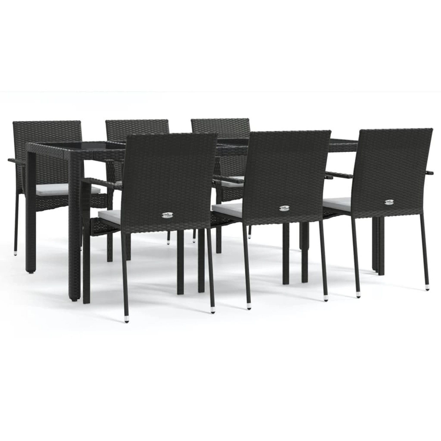 vidaXL 7-Tlg Garten-Essgruppe mit Kissen Schwarz Poly Rattan 3184979