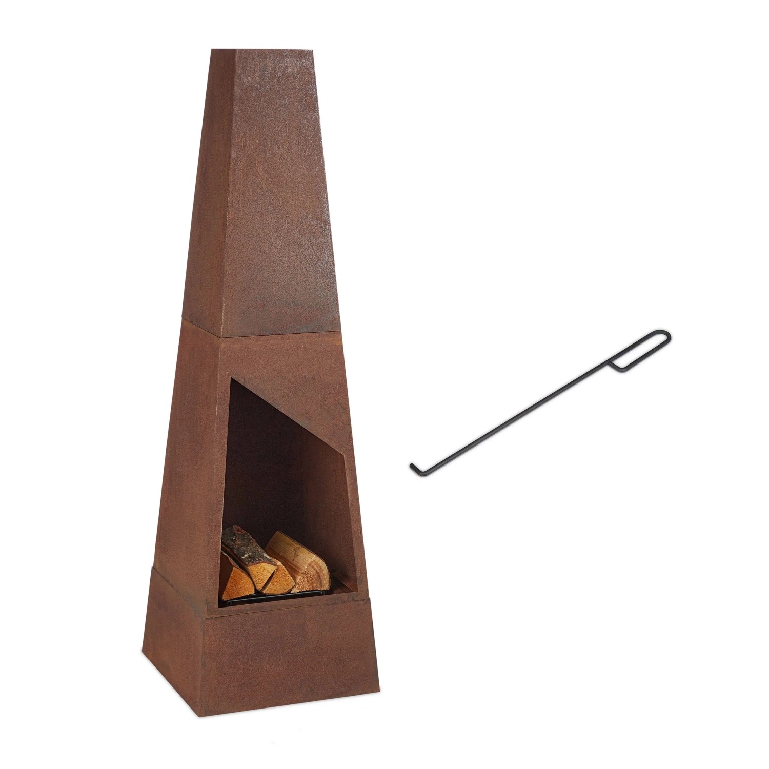 Relaxdays Gartenkamin Cortenstahl Braun Mit Aschefach 149 cm x 45 cm x 45 cm 25,2 kg