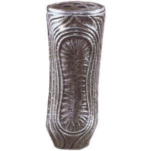 Schwarze Moll Grabvase aus Kunstguss, 26 cm hoch, mit floralem Muster. Grabschmuck.